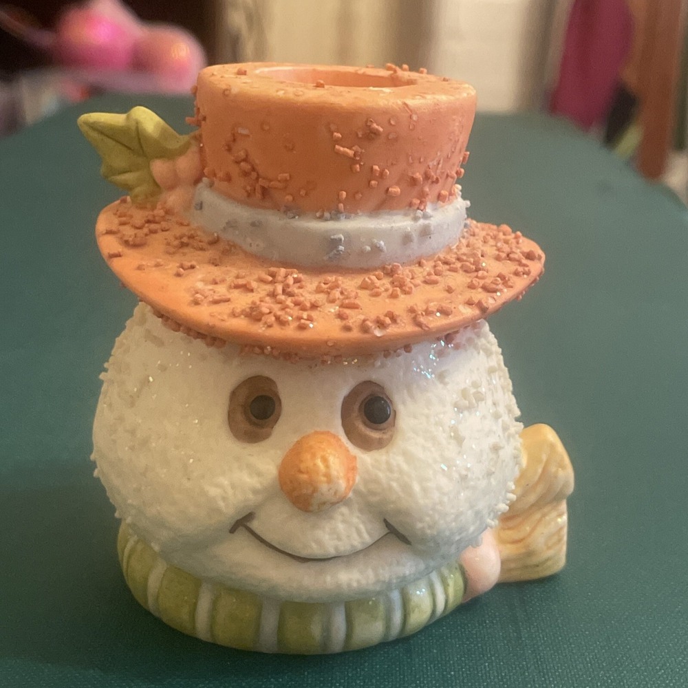Snowman Top hat Glitter, Taper‎ Candle Holder